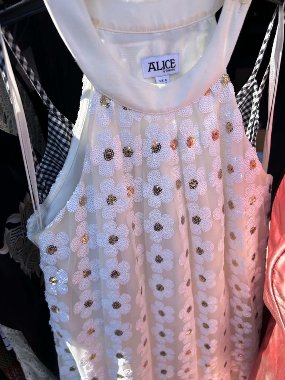 Alice by Temperley White Floral Sequin Halter Dress